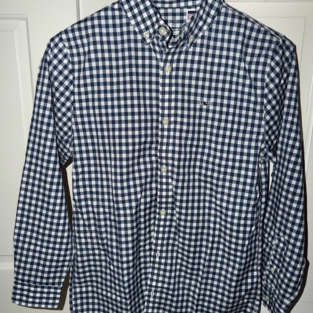 Vineyard Vines Blue and White Plaid Button-Down Shirt